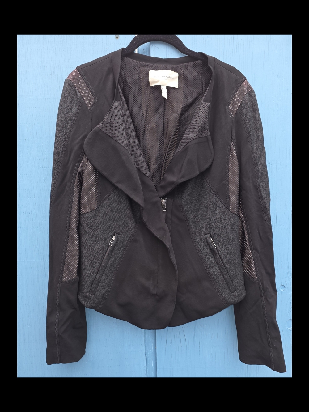 BCBGMaxAzria Runway Black Textured Panel Faux Leather Jacket